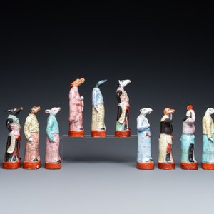 A complete set of twelve Chinese famille rose zodiac figures, Hongxian seal mark, Republic — photo 6