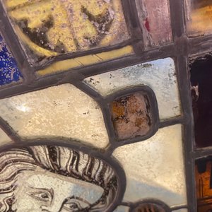A composite stained and painted glass window mounted in lead alloy, France, 13th C. and later — photo 10