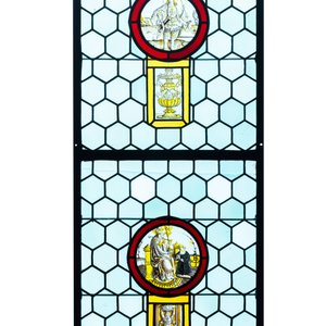 A composite stained and painted glass window mounted in lead alloy, France, 16th C. — photo 1