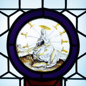 A composite stained and painted glass window mounted in lead alloy, France, 16th C. — photo 4