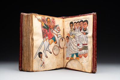 A Coptic Amharic script bible in a leather case, 18th C.