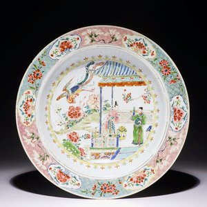 A deep Chinese famille rose dish with a scene from "The Romance of the Western Chamber", Yongzheng — 照片 1