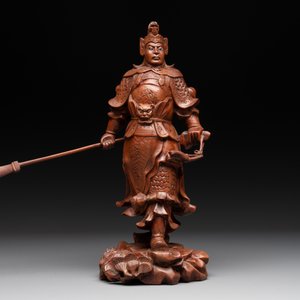 A diverse group of six Chinese lacquered wood and wooden sculptures, 19/20th C. — 照片 14