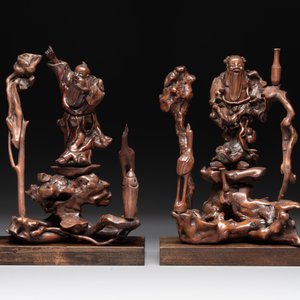 A diverse group of six Chinese lacquered wood and wooden sculptures, 19/20th C. — 照片 2