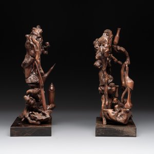 A diverse group of six Chinese lacquered wood and wooden sculptures, 19/20th C. — 照片 3