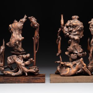 A diverse group of six Chinese lacquered wood and wooden sculptures, 19/20th C. — 照片 4