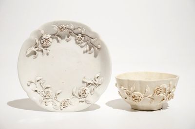 A Doccia porcelain cup and saucer with applied floral design, Italy, 18th C.
