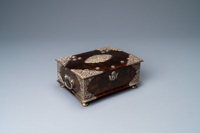 A Dutch colonial silver-mounted tortoise shell sirih casket, ca. 1700