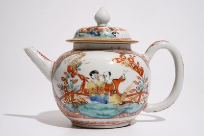 A Dutch-decorated Amsterdams bont teapot and cover, Qianlong