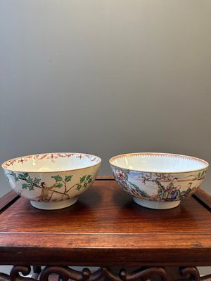 A Dutch-decorated Chinese bowl and a Canton famille rose 'mandarin subject' bowl, Qianlong — 照片 1