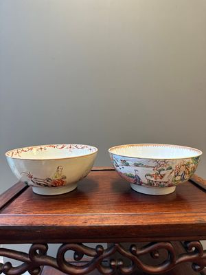 A Dutch-decorated Chinese bowl and a Canton famille rose 'mandarin subject' bowl, Qianlong — 照片 2
