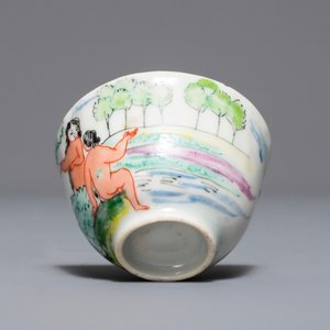 A Dutch-decorated Chinese export 'Adam & Eve' cup and saucer, Yongzheng — photo 9