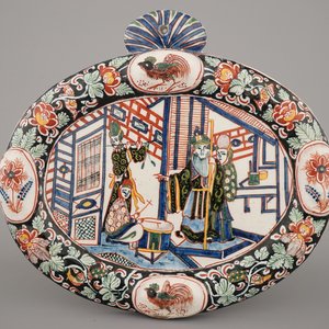 A Dutch Delft black-enhanced oval plaque with chinoiserie, ca. 1800 — photo 1