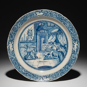 A Dutch Delft blue and white biblical "Amnon and Tamar" dish, dated 1716 — photo 1