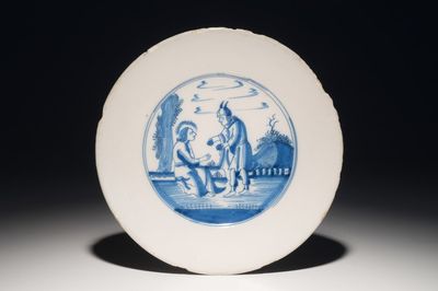 A Dutch Delft blue and white biblical pate, 2nd half 17th C