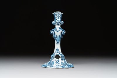 A Dutch Delft blue and white candle holder, 18th C.