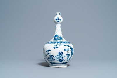 A Dutch Delft blue and white chinoiserie bottle vase in transitional style, ca. 1700