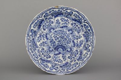 A Dutch Delft blue and white chinoiserie dish, 18th C.