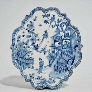 A Dutch Delft blue and white chinoiserie pagoda plaque, early 18th C. — 照片 1