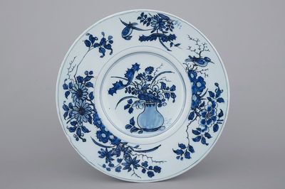 A Dutch Delft blue and white chinoiserie plate, late 17th C.