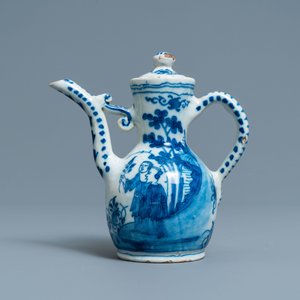 A Dutch Delft blue and white chinoiserie wine ewer and cover, 18th C. — photo 2