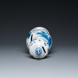 A Dutch Delft blue and white double gourd money bank with a deer hunt, dated 1732 — photo 6
