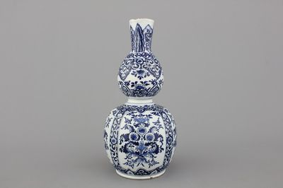 A Dutch Delft blue and white double gourd vase, Pieter Kam, ca. 1700