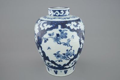 A Dutch Delft blue and white ginger jar and cover, early 18th C.