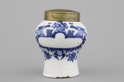 A Dutch Delft blue and white miniature apothecary jar, 18th C.