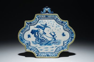 A Dutch Delft blue and white mythological plaque, 18th C.