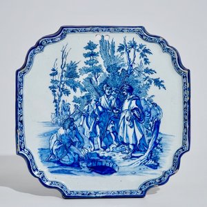 A Dutch Delft blue and white plaque with a biblical scene, 18th C. — 照片 1
