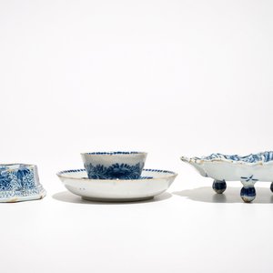 A Dutch Delft blue and white salt, a chocolate cup and a spice dish, 18th C. — 照片 4
