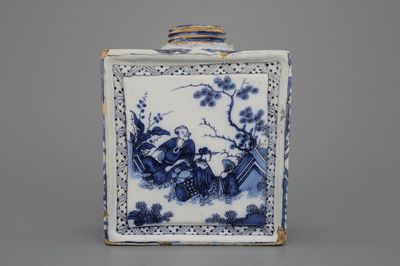 A Dutch Delft blue and white tea caddy, Adrianus Kocx, 1686-1701