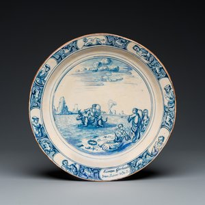A Dutch Delft blue and white 'The abduction of Europa' dish, 1st quarter 18th C. — 照片 1