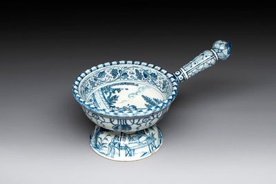 A Dutch Delft blue and white 'tobacco plantation owner' brasier, 18th C.