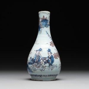 A Dutch Delft blue, white and manganese chinoiserie bottle vase, late 17th C. — photo 1