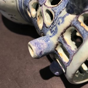A Dutch Delft blue, white and manganese chinoiserie puzzle jug, dated 1690 — photo 16