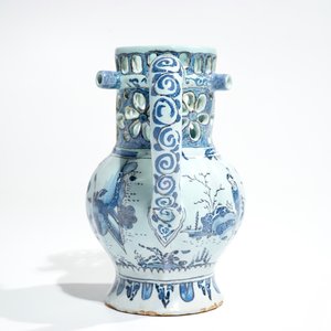 A Dutch Delft blue, white and manganese chinoiserie puzzle jug, dated 1690 — photo 5