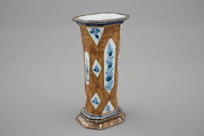 A Dutch Delft capucin brown miniature vase with silver mounts, 18th C.