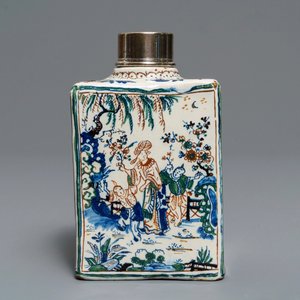 A Dutch Delft cashmere palette chinoiserie tea caddy, 17/18th C. — 照片 2