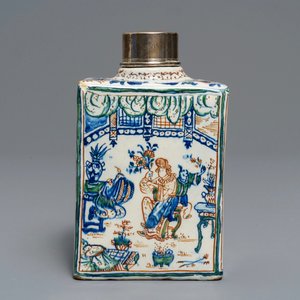 A Dutch Delft cashmere palette chinoiserie tea caddy, 17/18th C. — 照片 4