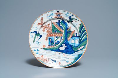 A Dutch Delft cashmere palette dish, 18th C.