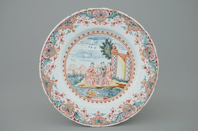 A Dutch Delft doré biblical plate, 18th C.