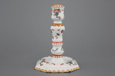 A Dutch Delft doré candlestick, 18th C.