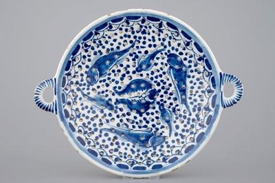 A Dutch Delft fish strainer, 18th C.