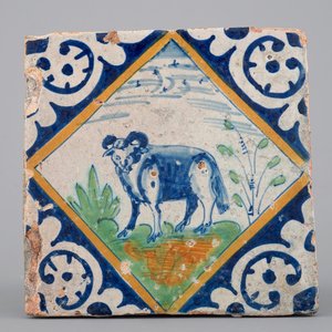 A Dutch Delft maiolica tile with a ram, ca. 1600 — photo 1