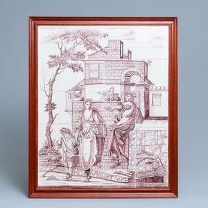 A Dutch Delft manganese tile mural: 'Abraham sends Hagar and Ishmael away', Aalmis workshop, Rotterdam, 18th C. — 照片 1