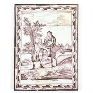 A Dutch Delft manganese tile panel depicting "The flight into Egypt", prob. Utrecht, 1st half 19th C. — 照片 1