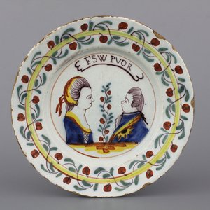A Dutch Delft polychrome orangist royal portrait plate, 18th C. — photo 1