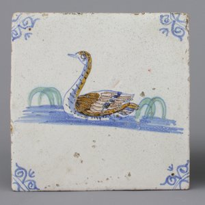 A Dutch Delft polychrome tile with a swan, 17th C. — photo 1